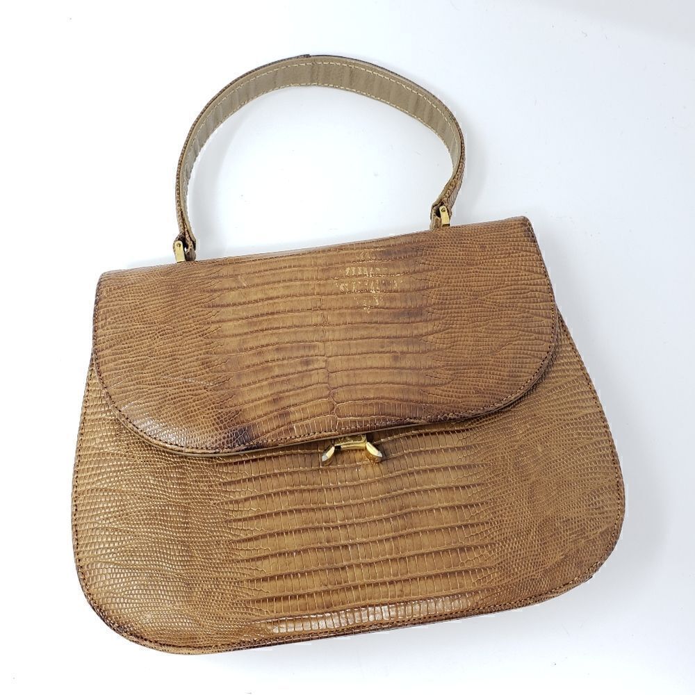 Vintage Bellestone Camel Reptile Handbag - Picture 2 of 13